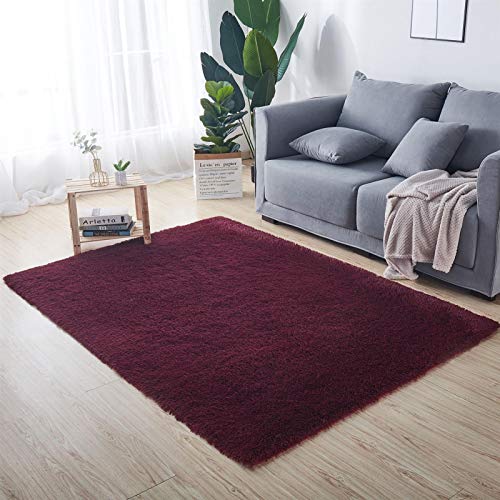 Shaggy Teppich Hochflor Langflor Einfarbig Uni Dunkelgrau Weich Flauschig Wohnzimmer, Ultraweicher, Rutschfester, Flauschiger, Dicker Teppich - versch. Farben u. Größe,Wine red,80 * 160cm von Geling