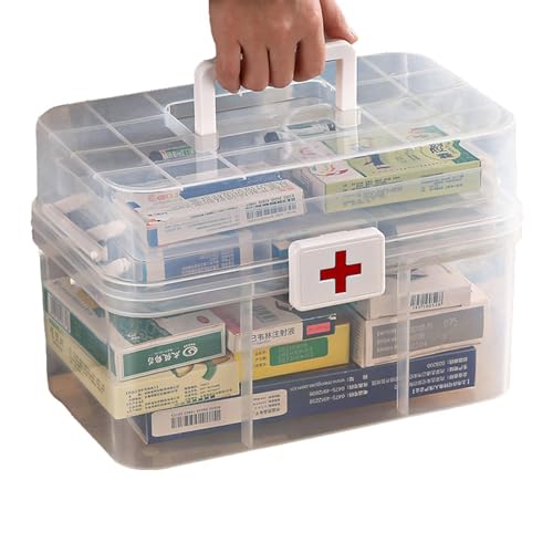 1 Stück Medikamenten-Aufbewahrungsbox – tragbare Medikamentenbox, Medikamentenkoffer-Organizer | 3-lagiger Medizinschrank zur Familienaufbewahrung mit Griffschnalle für Zuhause, Camping, Reisen von Generic