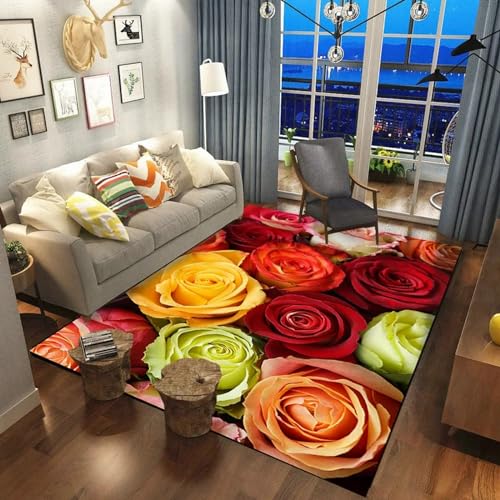 3D Rosenpflanzenblütenfarbe Gedruckte Teppiche Teppich Schlafzimmer Wohnzimmer Teppich Balkon Terrasse Küche Teppich Fußmatte Badezimmer Fußmatte 100 X 200 cm - Leicht Zu Reinigendes -2S0X/E9G0-3Y5U von Generic