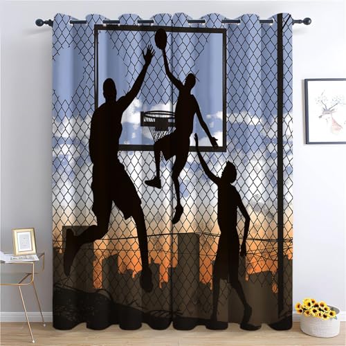 Bunt Vorhänge für Wohnzimmer Schlafzimmer, Basketball Sport Wettbewerb Vorhang Blickdicht Kälteschutz Hitzeschutz Waschbar, H214 x B183 cm Gardine mit Ösen für Kinderzimmer Deko Bunt Vorhänge für Wohnzimmer Schlafzimmer, Basketball Sport Wettbewerb Vorhang Blickdicht Kälteschutz Hitzeschutz Waschbar, H214 x B183 cm Gardine mit Ösen für Kinderzimmer Deko von Generic