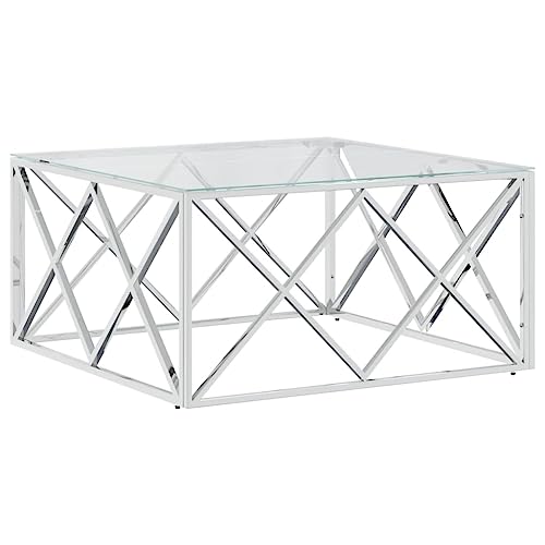 Couchtisch 80x80x40 cm Edelstahl und Glas,349969 von Generic