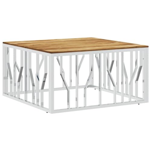 Couchtisch Silbern Edelstahl und Massivholz Akazie,350063 von Generic