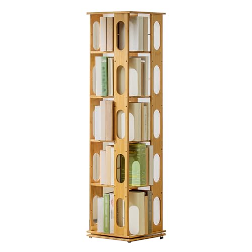 Drehbares Bücherregal, 360° drehbares Bücherregal aus Holz, bodenstehendes Bücherregal Aufbewahrungsregal Bambus-Eckregal schmales Bücherregal Organizer für kleine Räume, Schlafzimmer, Wohnzimmer von Generic