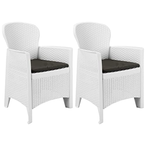 Gartenstühle 2 STK. mit Kissen Weiß Kunststoff Rattan-Optik,45598 von Generic