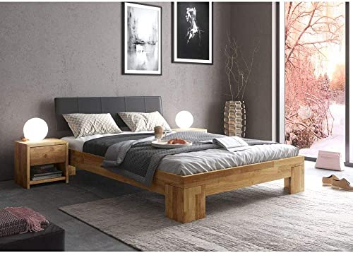 Generic Bett Futonbett Wildeiche massiv Holz geölt Kopfteil gepolstert Schlafzimmer Nemo 140 x 200 cm von Generic