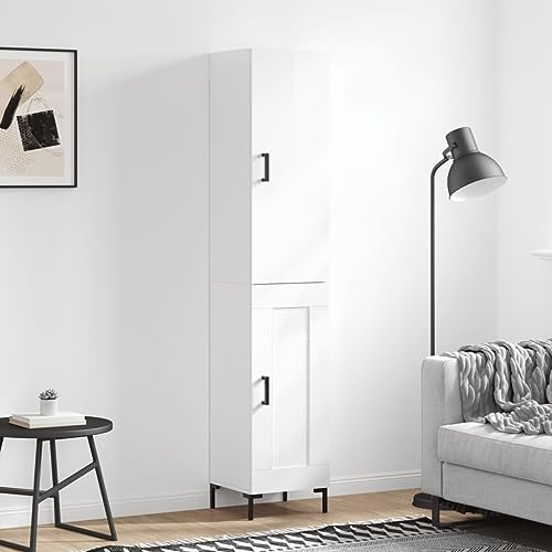 Highboard Hochglanz-Weiß 34,5x34x180 cm Holzwerkstoff,Weiß,32,1KG,B0869 von Generic