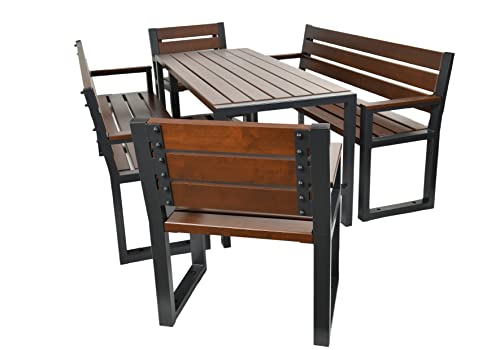 Ratanland | Commodus Möbelset für 8 Personen mit 2 Bänken und Stühlen (Rückenlehne Armlehne), 80 x 190 cm von Generic