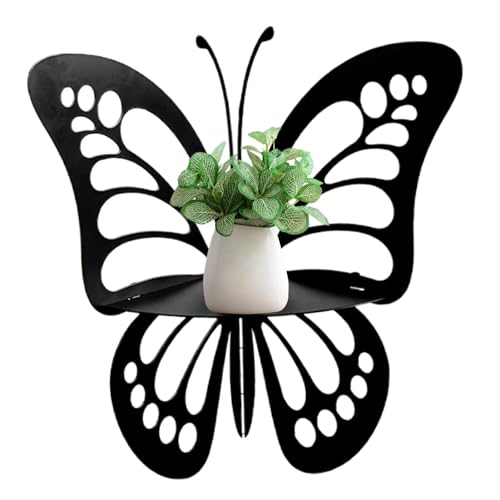 Schmetterlingsregal – Eckregal zur Wandmontage – Schmetterlings-Wandregal zum Aufhängen, schwarzes hohles Wand-Eckregal aus Schmiedeeisen, schwebendes Ausstellungsregal für Schlafzimmer, Badezimmer, K von Generic