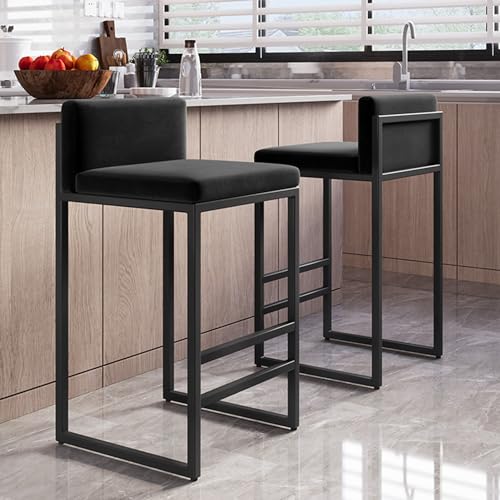 Set of 2 Velvet Bar Stools, Upholstered High Dining Chairs, Modern Kitchen Island Stools with Low Back and Footrest, Comfy Bar Chairs for Kitchen Dining Room Home Pub von Generic