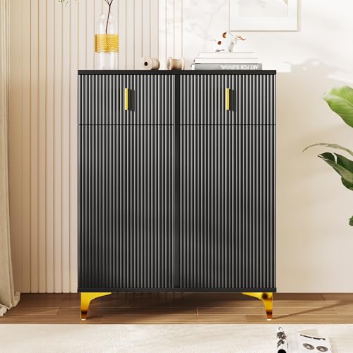 Sideboard mit 2 Türen 2 Schubladen Schuhschrank mit Strukturpaneelen verstellbaren Einlegeböden Kommode für Wohnzimmer Schlafzimmer Esszimmer Küche Stauschrank Schwarz Sideboard mit 2 Türen 2 Schubladen Schuhschrank mit Strukturpaneelen verstellbaren Einlegeböden Kommode für Wohnzimmer Schlafzimmer Esszimmer Küche Stauschrank Schwarz von Generic