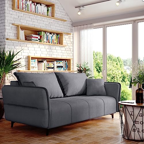 Sofa Isabell mit Bettkasten Schlafsofa Polstersofa mit Schlaffunktion Klappsofa Couch mit Schwarzen Füßen Sofagarnitur Wohnzimmer Gastzimmer (Sofa, Grau) von Generic