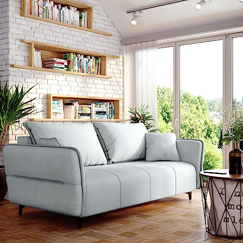 Sofa Isabell mit Bettkasten Schlafsofa Polstersofa mit Schlaffunktion Klappsofa Couch mit Schwarzen Füßen Sofagarnitur Wohnzimmer Gastzimmer (Sofa, Hell grau) von Generic