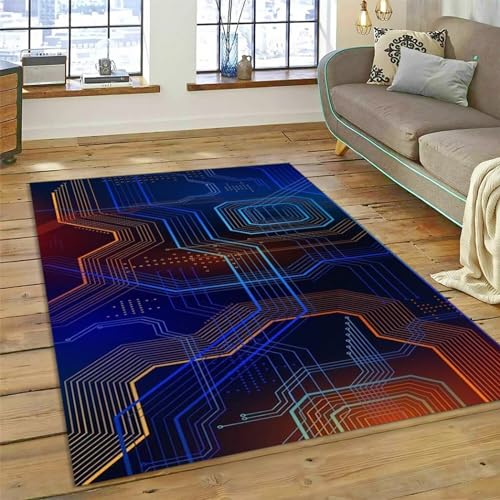 Teppiche Wohnzimmer Modern Teppiche Wohnzimmer Kurzflor Teppich Modern Design Rechteck Für Wohnzimmer Esszimmer Kinderzimmer Schlafzimmer Sci-Fi-Chip-Platine 80 X 160 cm - Teppich, Flur Tepp -9V6K/C9 von Generic