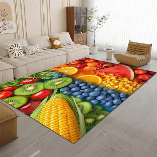 Waschbarer Wohnzimmer Teppich 80 x 150cm - Flauschig Weich Kurzflor und Anti-Rutsch Teppich - Frucht Wassermelone Heidelbeere Teppich für Schlafzimmer Esszimmer Kinderzimmer Küchenteppich von Generic