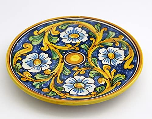 Mittlere sizilianische Keramik Platte blau gelb grün rot Heiliger Stephan von Camastra Handdekoriert Barock Art 13 von Generico