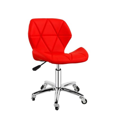 Barstuhl mit Rückenlehne, höhenverstellbar, drehbar, ergonomischer Beauty-Hocker für Zuhause, Empfang, PU-Material – bequemer und stilvoller Sitz (Farbe: Rot) von Generisch