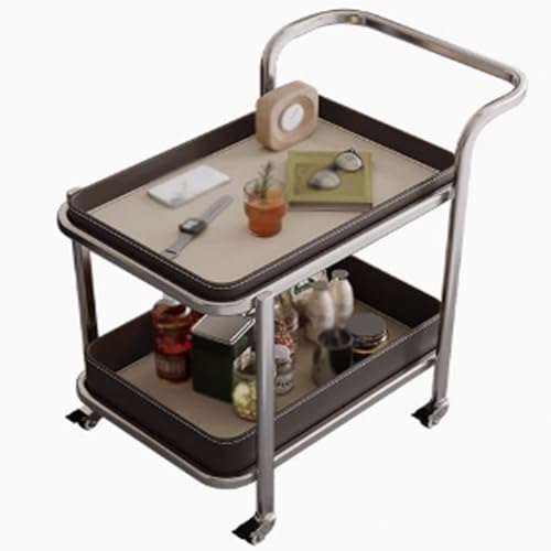 Beistelltisch mit Rollen, Edelstahlrahmen, 2-stöckiger Stauraum für kleine Räume, ideal für Wohnzimmer oder Schlafzimmer Beistelltisch mit Rollen, Edelstahlrahmen, 2-stöckiger Stauraum für kleine Räume, ideal für Wohnzimmer oder Schlafzimmer von Generisch