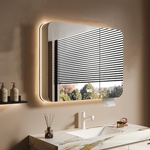 Beleuchteter Medizinschrank mit LED-Lichtern, robuster Holzrahmenspiegel für Badezimmer, Wohnzimmer und Waschküche Beleuchteter Medizinschrank mit LED-Lichtern, robuster Holzrahmenspiegel für Badezimmer, Wohnzimmer und Waschküche von Generisch