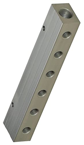 Druckluftverteiler Aluminiumverteiler Alu-Verteiler Druckluftkupplung Pneumatik ("leer" / beidseitig / 2 x 6 Abgänge) von Generisch