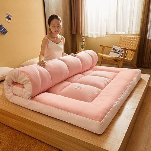Futon-Matratze, dicke Tatami-Futon-gepolsterte japanische Bodenmatratze, zusammenklappbare Schlafmatte, gesteppte Bettmatratze, Bodenliege, Gästebett für Camping-Couch (Farbe: Rosa, Größe: T von Generisch