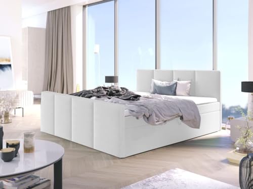 Generisch Boxspringbett Bett Doppelbett ARIS mit Fußteil, Bonell-Matratze + 2 Bettkästen, H3 (Kunstleder Weiß - Madryt 120, 140x200 cm) von Generisch