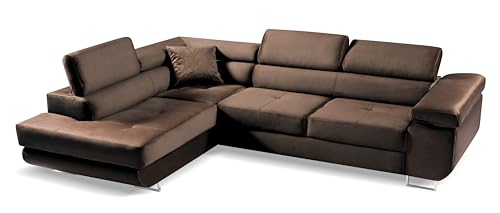 Generisch Ecksofa GUSTAW mit Schlaffunktion 195 x 125 cm, Sofa L Form mit Bettkasten und Verstellbarer Rückenlehne, große Eckcouch für das Wohnzimmer (Links oder rechts (Braun, Ecksofa Links) von Generisch