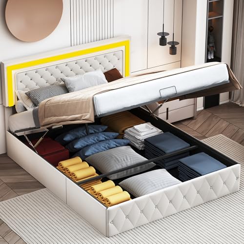Generisch Polsterbett 140 x 200 cm, Doppelbett mit Klappbares Kopfteil und Lattenrost, Hydraulisch Stauraumbett Funktionsbett mit Großer Stauraum, Einzelbett mit LED-Beleuchtung, Jugendbett, Samt Generisch Polsterbett 140 x 200 cm, Doppelbett mit Klappbares Kopfteil und Lattenrost, Hydraulisch Stauraumbett Funktionsbett mit Großer Stauraum, Einzelbett mit LED-Beleuchtung, Jugendbett, Samt von Generisch