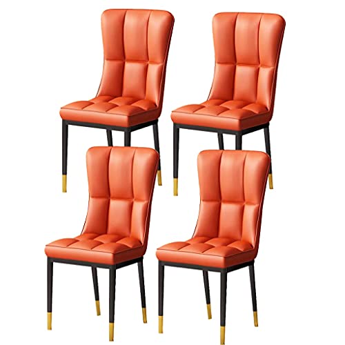 Küchen-Esszimmer-Möbelstühle, Küchen-Esszimmerstühle, modernes PU-Leder, hohe Rückenlehne, gepolstert, weicher Sitz, Wohnzimmerstühle, wasserdicht, Leder-Seitenstühle mit Metallbeinen (Farbe: Orange) von Generisch