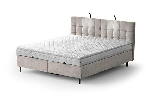 Moderne Boxspringbett NUMA Bett mit Bettkasten Ziernähten Bonell Matratze H3 Federkern Polsterbett Doppelbett Schlafzimmer (Beige - Aston 02, 180 x 200 cm) von Generisch