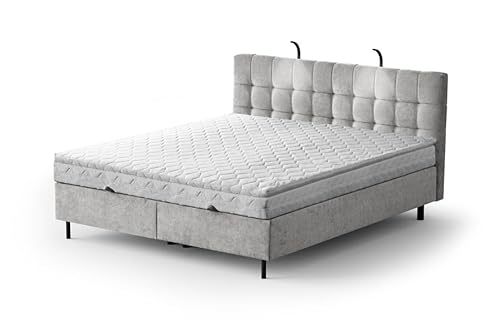 Moderne Boxspringbett NUMA Bett mit Bettkasten Ziernähten Bonell Matratze H3 Federkern Polsterbett Doppelbett Schlafzimmer (Silver - Aston 15, 140 x 200 cm) von Generisch