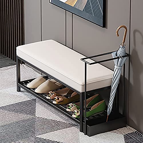 Moderne Sitzbank für Eingangsbereich, Leder, gepolstert, mit Schuhregal aus Metall und Schirmhalter, 80 x 33 x 38 cm, Weiß Moderne Sitzbank für Eingangsbereich, Leder, gepolstert, mit Schuhregal aus Metall und Schirmhalter, 80 x 33 x 38 cm, Weiß von Generisch