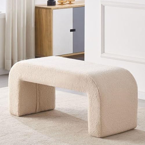 Moderne beige gepolsterte Ottomane Bank für Wohnzimmer, Schlafzimmer, Eingangsbereich, kleine Größe mit flauschigem Sherpa-Stoff und gewölbtem Design Moderne beige gepolsterte Ottomane Bank für Wohnzimmer, Schlafzimmer, Eingangsbereich, kleine Größe mit flauschigem Sherpa-Stoff und gewölbtem Design von Generisch