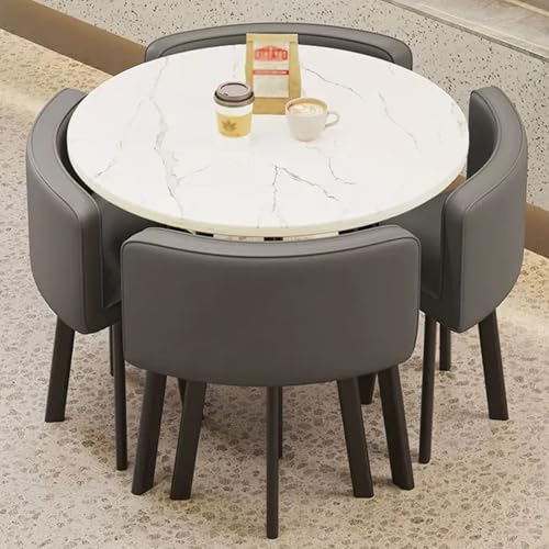 Modernes 4-Personen-Büro-Empfangstisch und Stuhl-Set für Meetings und Verhandlungen, dunkelgrauer Esstisch mit weichen Sitzen für Loungebereich Modernes 4-Personen-Büro-Empfangstisch und Stuhl-Set für Meetings und Verhandlungen, dunkelgrauer Esstisch mit weichen Sitzen für Loungebereich von Generisch