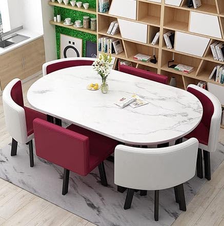 Ovales Esstisch-Set für 6 Stühle - Modernes 7-teiliges Ess- und Couchtisch-Set für Küche, Lounge, Wohnzimmer, Konferenzraum Ovales Esstisch-Set für 6 Stühle - Modernes 7-teiliges Ess- und Couchtisch-Set für Küche, Lounge, Wohnzimmer, Konferenzraum von Generisch