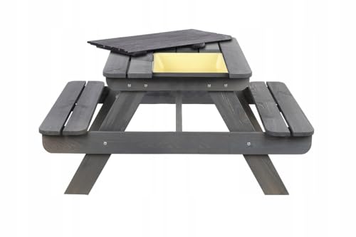 Picknicktisch Holzbank Kindersitzgarnitur mit Zwei Bänken Natur Garten Tisch (Grau) von Generisch