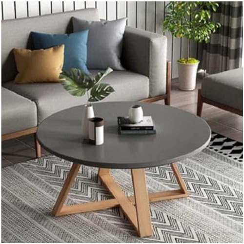 Runder Couchtisch, modernes Design mit MDF-Platte und Holzbeinen für Wohnzimmer, Schlafzimmer, Balkon, Büro, einfache Montage, Beistelltisch (Farbe: Grau, Größe: 50 cm) von Generisch