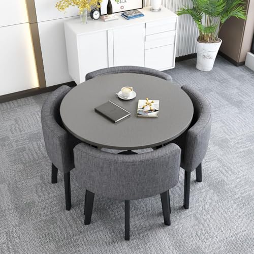 Rundes Küchen-Esstisch-Set, 5-teilig, mit 1 runden Tisch und 4 Stühlen, geeignet für verschiedene Szenarien, 80 x 75 cm Rundes Küchen-Esstisch-Set, 5-teilig, mit 1 runden Tisch und 4 Stühlen, geeignet für verschiedene Szenarien, 80 x 75 cm von Generisch
