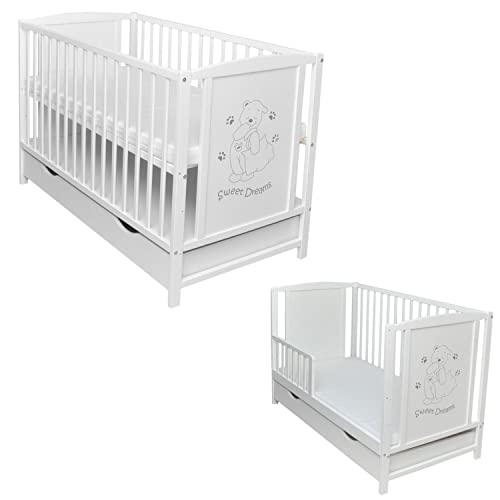 Dedstore-Baby Babybett mit Matratze 120x60 cm Höhenverstellbar - Babybett Komplett Set - Beistellbett Baby Weiß mit Motiv Bär - Baby Bett - Kinderbett - Babybetten - Bett Baby - Baby Bed von Dedstore-Baby