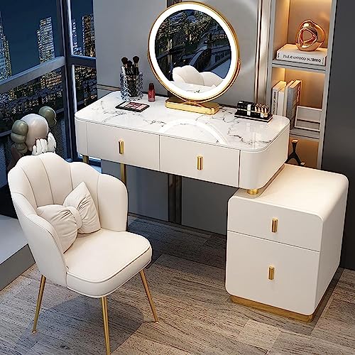 Schminktisch，Schlafzimmer-Schreibtisch mit Schubladen, Nachttisch, verstellbar, Touch-Licht, Spiegel, Tischset (weiß B 100 cm) von Generisch