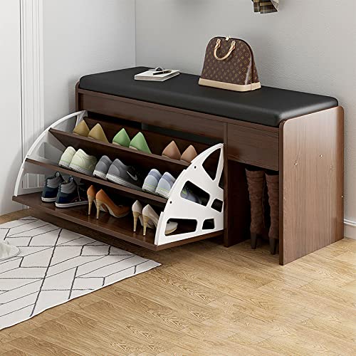 Schuhbank mit Schublade, PU-gepolstertes Schuhregal aus Holz für Eingang und Flur, Organisation, Standregal, Schrank-Organizer von Generisch