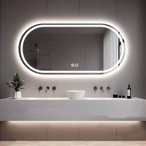 Smart LED Kosmetikspiegel mit Touch-Schalter, beschlagfrei, HD, bruchsicher, 3 Farben, dimmbare Beleuchtung, großer Badezimmer-Schminkspiegel für Heimdekoration Smart LED Kosmetikspiegel mit Touch-Schalter, beschlagfrei, HD, bruchsicher, 3 Farben, dimmbare Beleuchtung, großer Badezimmer-Schminkspiegel für Heimdekoration von Generisch