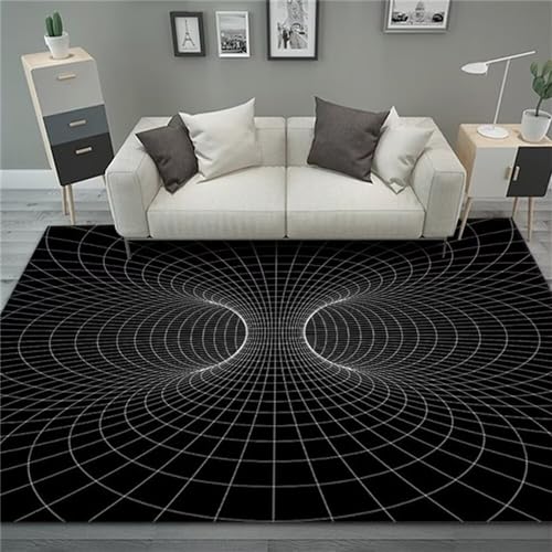 Teppich Weich Geometrischer Fantasy-Teppich im Trap-Stil für das Wohnzimmer Teppich Küche Waschbar Schwarz Eingangstürmatte Teppich Lang 50X80CM von Generisch