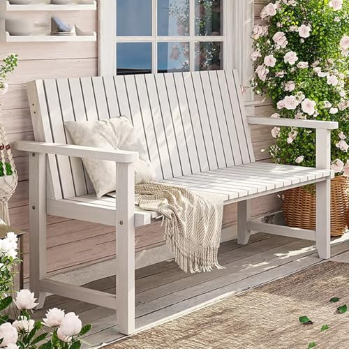 Terrassenbank aus Holz für den Außenbereich, Rückenlehne mit verstellbarer Rückenlehne, glatte Oberfläche, 750 kg Kapazität, perfekt für Rasen, Hinterhof, Pool, Deck, 150 cm, weiße Gartenmöbel Terrassenbank aus Holz für den Außenbereich, Rückenlehne mit verstellbarer Rückenlehne, glatte Oberfläche, 750 kg Kapazität, perfekt für Rasen, Hinterhof, Pool, Deck, 150 cm, weiße Gartenmöbel von Generisch