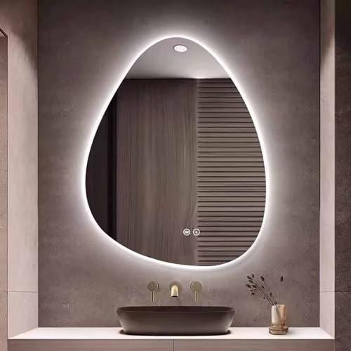 Unregelmäßiger LED-Badezimmerspiegel mit Hintergrundbeleuchtung, 71,1 x 89,9 cm, beleuchteter Kosmetikspiegel, Anti-Beschlag-Funktion, dimmbar, Helligkeit, einstellbare Farbtemperatur, für Wandmontage Unregelmäßiger LED-Badezimmerspiegel mit Hintergrundbeleuchtung, 71,1 x 89,9 cm, beleuchteter Kosmetikspiegel, Anti-Beschlag-Funktion, dimmbar, Helligkeit, einstellbare Farbtemperatur, für Wandmontage von Generisch