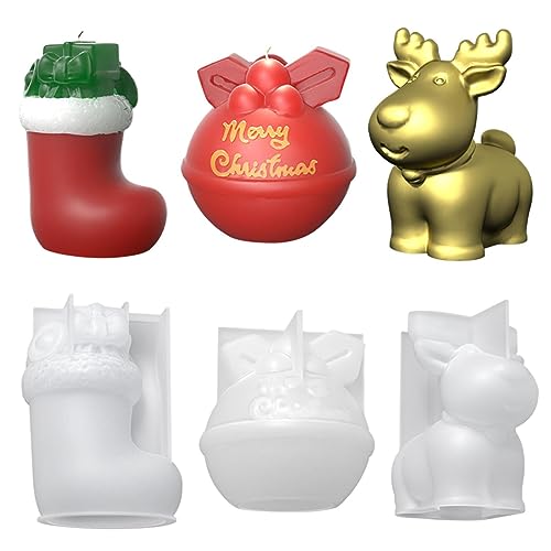 3D-Weihnachts-Silikonformen | Silikon-Glocken-Elch-Socken-Formen | Kerzenform 3D-Weihnachtsstil | DIY Glocke Elch Socken Kerze machen Form Für Weihnachten Party Dekor, Duftkerze Beutee von Genikeer