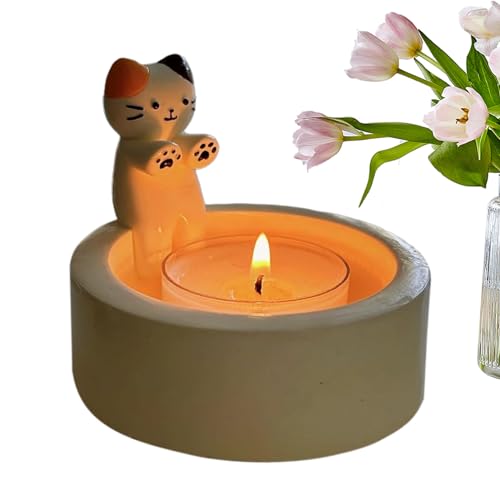 Genikeer Kitten Candle Holder Cartoon | Katzen Kerzenhalter Mit Wärmenden Pfoten | Kerzenhalter Mit Wärmenden Katzenpfoten | Niedlicher Duftlichthalter Geschenke Für Katzenliebhaber von Genikeer