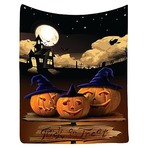 Halloween Decke Flauschig - Kuschelige Wolldecke Tagesdecke Bettüberwurf - Halloween KüRbis Fledermaus Überwurf Decke Kuscheldecken Für Die Couch Bett Sofa Wohndecke Für Frauen Männer - 100 X 150 Cm von Genikeer