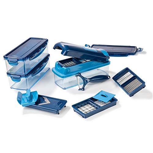 Genius Nicer Dicer Smart (14 tlg.) in blau - Gemüse-schneider für Würfel, Stifte, Scheiben, Streifen und Viertel inkl. Rezeptheft - Salatschneider Mandoline Gurkenhobel von Genius