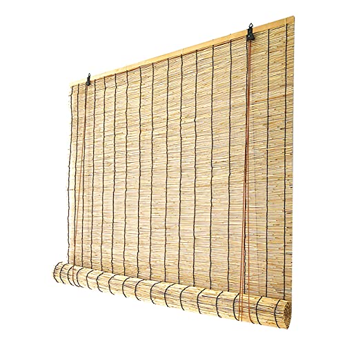 Natural Schilf Vorhang,Lichtdurchlässig-Bambusrollo,Innen-Außen-Rollo Bambus,Öko-Reed Vorhang,Decken-Oder Wandmontage,Sonnenschutz für Balkon/Pavillon/Teestube (120x160cm/47x63in) von Geovne