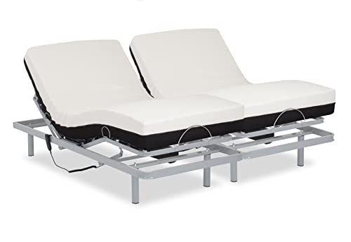 Gerialife Doppelbett mit Gelenk, verstärkt mit orthopädischer Memoryschaum-Matratze, 20 cm (160 x 200 cm, Kabelfernbedienung), grau, 160x200 von Gerialife